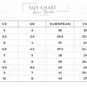 Pu&ograve; includere: Tabella delle taglie per sneakers in taglie US, UK, europee e CM. La tabella mostra le taglie da 5 a 10 US, da 3 a 8 UK, da 36 a 42 europee e da 23 a 27 CM.