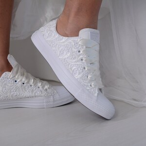 Luxury Ivory Wedding Converse Lace Low Top, Custom Converse Shoes for ...