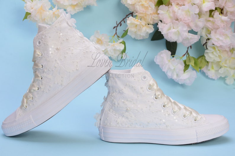Luxury Lace Ivory Wedding Converse High Top Custom Converse Etsy