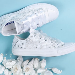 Luxury Silver sequin Wedding Converse, Custom Converse Shoes For Bride, Bridal Converse image 5