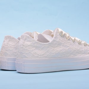 Ivory Lace Sneakers For Bride, Bridal Trainers, Low Top White Monochrome Chuck Taylor for Reception