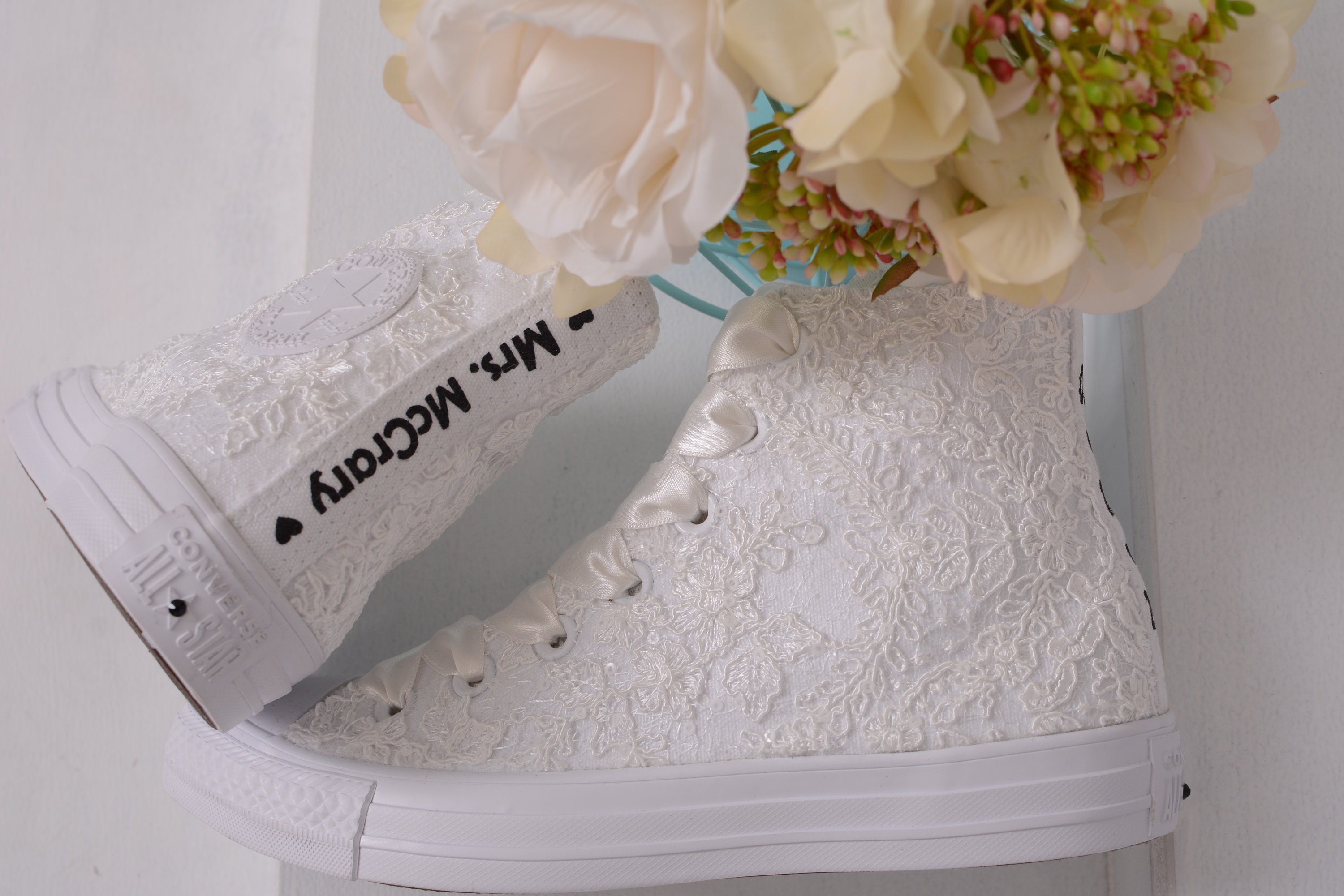 Luxury Ivory Wedding Converse High Top, Awesome Converse Shoes, Lace