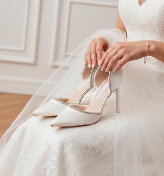ivory satin dress shoes Bridal Heels, Wedding Pumps, Pointed Toe Bride Shoes, Elegant Bridal Category:BASICS