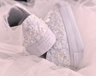 Sneakers da sposa in pizzo per la sposa – Eleganti scarpe da sposa color avorio – Calzature comode ed eleganti per il giorno delle nozze – Sneakers perfette per le spose