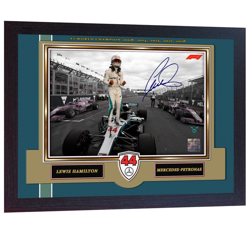 Autographed Photo Photograph Picture Frame Motor Sport Formula 1 F1 Gift 4 Times World Champion Celebration Edition A4 12x8 Signed Lewis Hamilton Mercedes-AMG Petronas