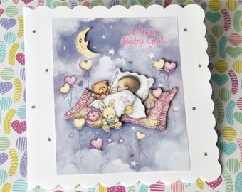 Handmade New Baby Girl Card, Congratulations Card for Family or Friends, New Parents, Baby Shower
