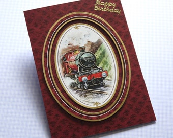 Handmade Birthday Card for Him, Birthday Greetings for Family or Friends, Steam Train Enthusiast