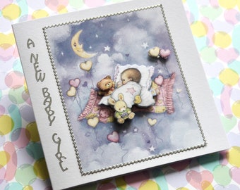 Handmade New Baby Girl Card, Congratulations Card for New Parents, Baby Shower