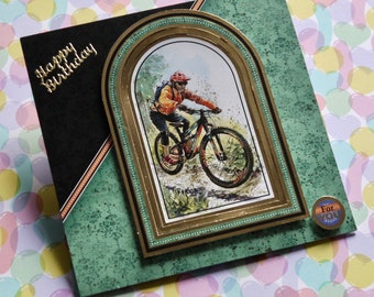 Handmade Birthday Card for Him, Birthday Greetings for Family or Friends, Mountain Biking Card