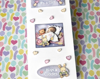 Handmade New Baby Girl Card, Congratulations Card for Family or Friends, New Parents, Baby Shower