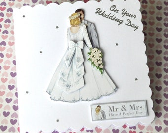 Handmade Wedding Day Card, Congratulations for Family or Friends, Happy Couple