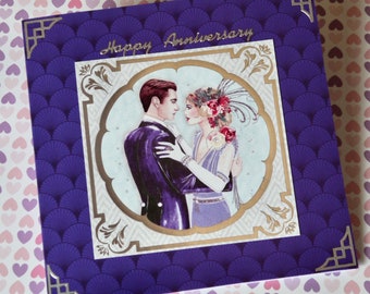 Handmade Wedding Anniversary Card for Special Couple, Congratulations Card for Family or Friends, Art Deco Card