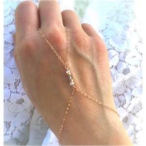 Minimalist labradorite zircon hand chain / dainty gemstone ring bracelet / sterling silver / gold filled / rose gold filled / harem bracelet