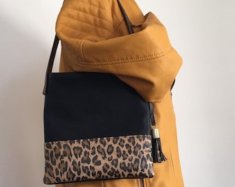 Betty Bag | Mini Bag | Leather Handbag |Leopard Print & Black Leather | Handmade | Evening Purse