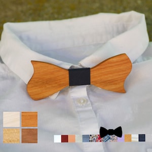 Noeud papillon enfant en bois forme originale à personnaliser par gravure, accessoire de mariage enfant assorti au noeud papillon adulte