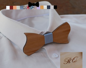 Original wood Bow Tie, natural wood personalized with engraving and ribbon, eco friendly men unique bithday gifts