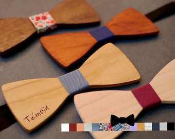 Custom wooden Bow Ties : choose engraved text, ribbon, wood color, personalized wood bowtie, personal gift boho rustic wedding