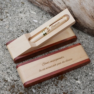 Wood pen box stand  and pen personalized with name or quote, flip over pen & case custom gift, wedding or christmas gift