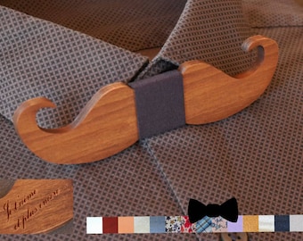 Mustach wood bow tie personalized with name engraved, men husband gift, custom bowtie