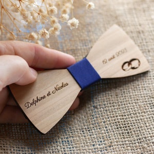 Personalized wood bow tie for man kid or teen boy, custom unique Holiday gift with name, date or quote image 4