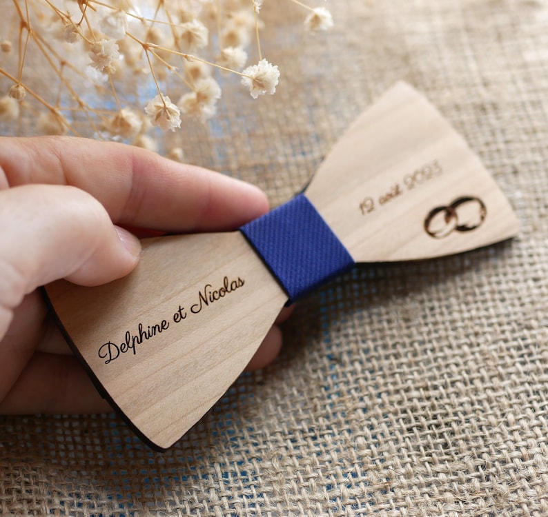 Personalized wood bow tie for man kid or teen boy, custom unique Holiday gift with name, date or quote image 4