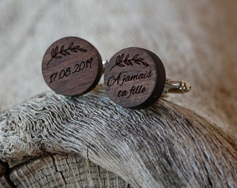 Personalized wood cuff links custom with engraving, rustic wedding wooden cufflinks set with bow ties, eco friendly men Valentine Day gift