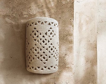 Large off-white wall sconce, handmade in Egypt, wall sconce, clay wall sconce, terra cotta sconce, rustic wall sconce