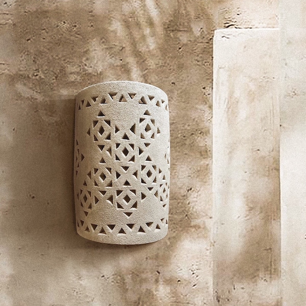 Large off-white wall sconce, handmade in Egypt, wall sconce, clay wall sconce, terra cotta sconce, rustic wall sconce