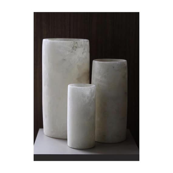 Egyptian White Alabaster Stone Cylinder Alabaster Candle Etsy