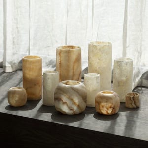 Set of 10 Egyptian white/ brown alabaster stone, alabaster candle holder, natural stone, candle holder, white alabaster stone, alabaster
