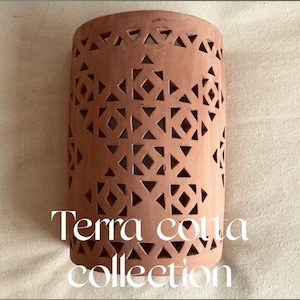 Set of 2 large Terra cotta wall sconce, handmade in Egypt, wall sconce, clay wall sconce, terra cotta sconce, rustic wall sconce