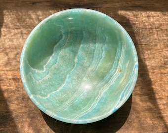 Set of 4 beautiful blue green alabaster bowls,  luminous alabaster bowls, alabaster bowls