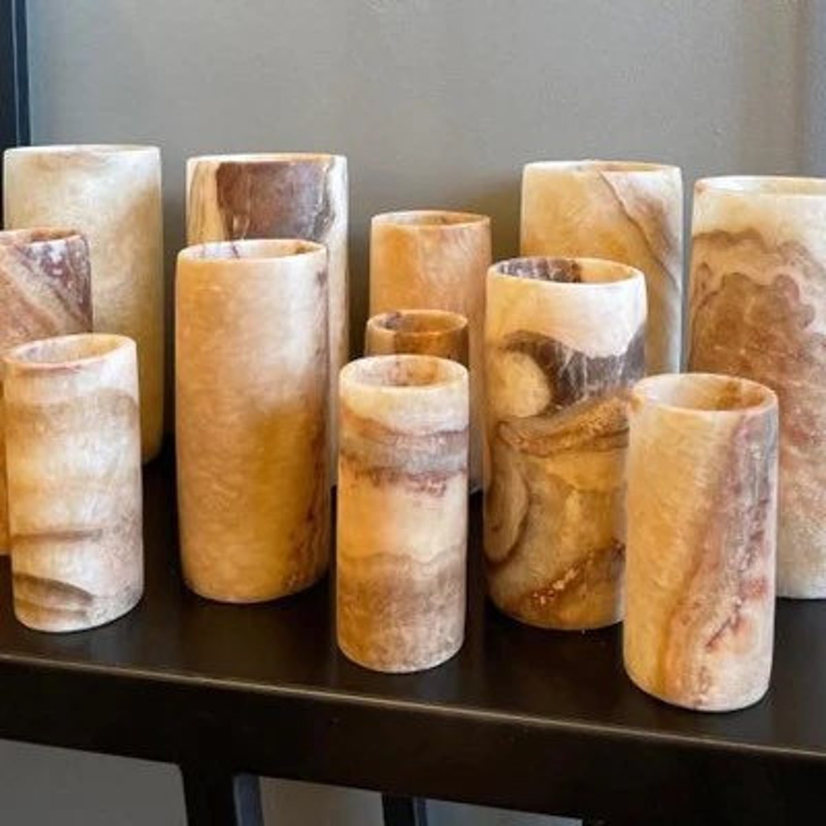 Etsy, Egyptian Brown Alabaster Stone Cylinder Alabaster Candle (set of 3)