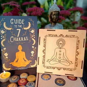 Conjunto de 7 pedras de chakra, guia e caixa, esculpidas à mão, formato oval