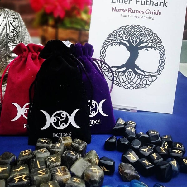 Rune stones gift set includes 21 page  guide book and free satin lined bag - runestones tarot