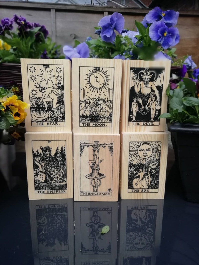 Tarot cards box 13 designs,handcrafted For storing your cards , Hinged with a metal clasp to front image 1