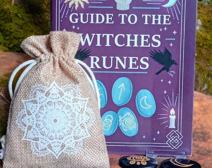 Witches Runes runes stones  gift set includes 32 page guide and jute bag - runestones tarot