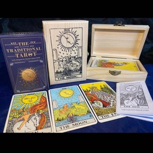 Jeu de cartes de tarot - 78 cartes, sac et boîte fabriquée à la main - Cadeau parfait pour Samhain et Halloween