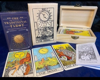 Jeu de cartes de tarot. Le coffret cadeau de cartes de tarot, 78 cartes + un sac de tarots avec un livre + une boîte artisanale, des cadeaux de créateur pour elle