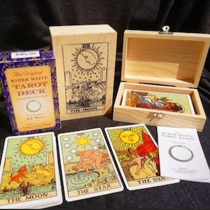 Jeu de tarot. Coffret cadeau The Rider Waite, 78 cartes + sac + guide + coffret design Handcraftedbox