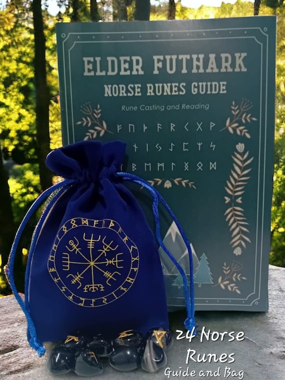 Rune stones gift set includes 21 page  guide book and free bag - runestones tarot