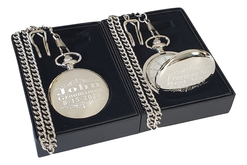 2 Black Groomsmen Pocket Watches Personalized Pocket Watch Etsy