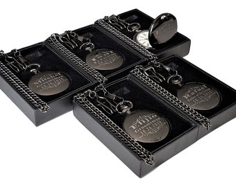 5 relojes de bolsillo negros para padrinos de boda - Juego de 5 relojes de bolsillo personalizados - Juego para padrinos de boda, oficiantes, ujieres y regalos para novios