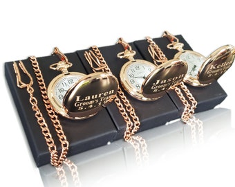 3 personalisierte Taschenuhren - Braut & Bräutigam Geschenk - Usher und Groomsmen Geschenk - Hochzeitsgeschenk Set - Trauzeuge - Mann der Ehre personalisiertes Geschenk