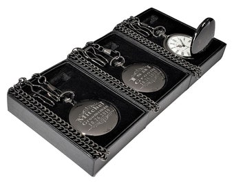 3 Schwarze Groomsmen Taschenuhren - Personalisierte Taschenuhr 3er Set - Trauzeuge, Officiant Set, Usher Taschenuhr, Braut & Bräutigam Geschenke