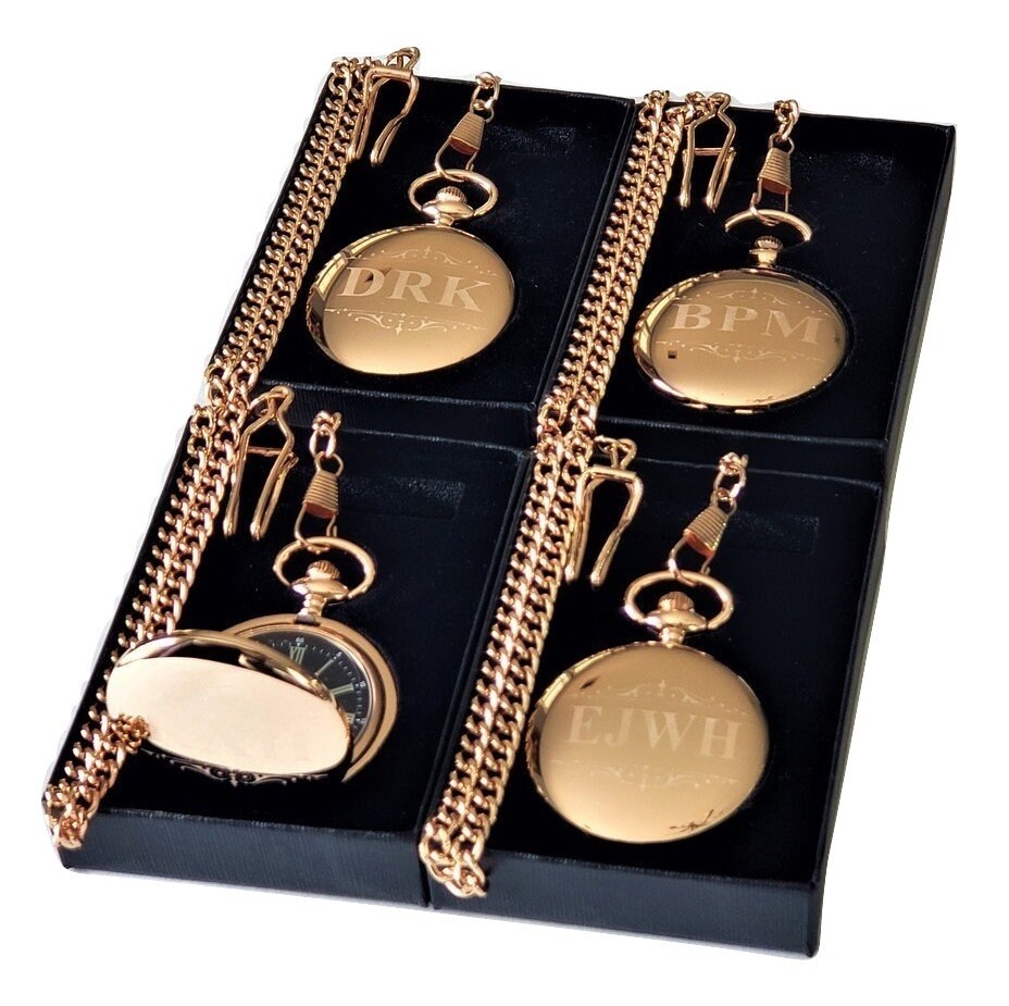 4 Black Groomsmen Pocket Watches Personalized Pocket Watch Etsy