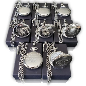 7 Personalized Pocket Watches - Groomsman engraved gifts - Personalize gift engraved watch - Officiant gift sets - Wedding gift set of 7