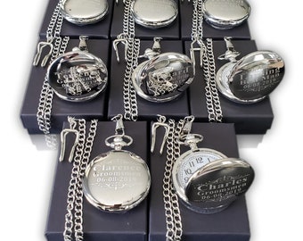 7 personalisierte Taschenuhren - Groomsman Geschenke mit Gravur - Personalisieren Sie Geschenk gravierte Uhr - Officiant Geschenksets - Hochzeitsgeschenk Set von 7
