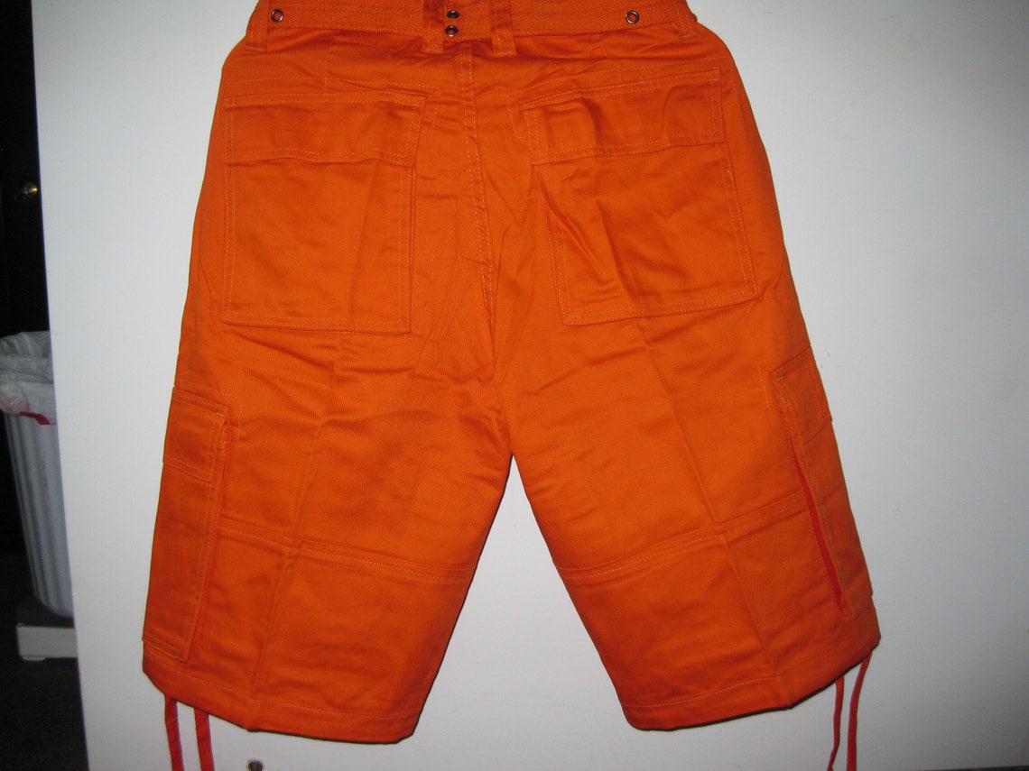 Men's Solid Orange Cargo Shorts Zipper Down Button Etsy