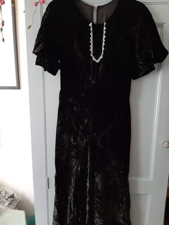 Rare Vintage 1930s Bias Cut Black Velvet Dress Gow